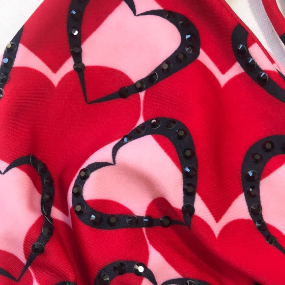 New Le Doux Rhinestone/Hearts Bikini Top Large - Picture 2 of 5
